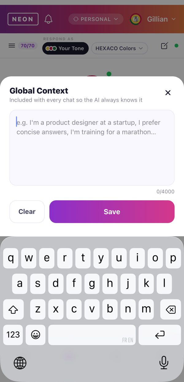 Global Context settings in NEON ID AI